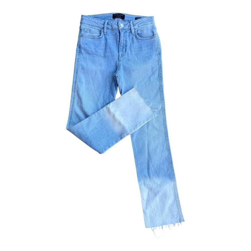 NWT Sanctuary Modern Straight Crop Jeans Womens Sz 26 Dip Dyed Ombre Hem Frayed